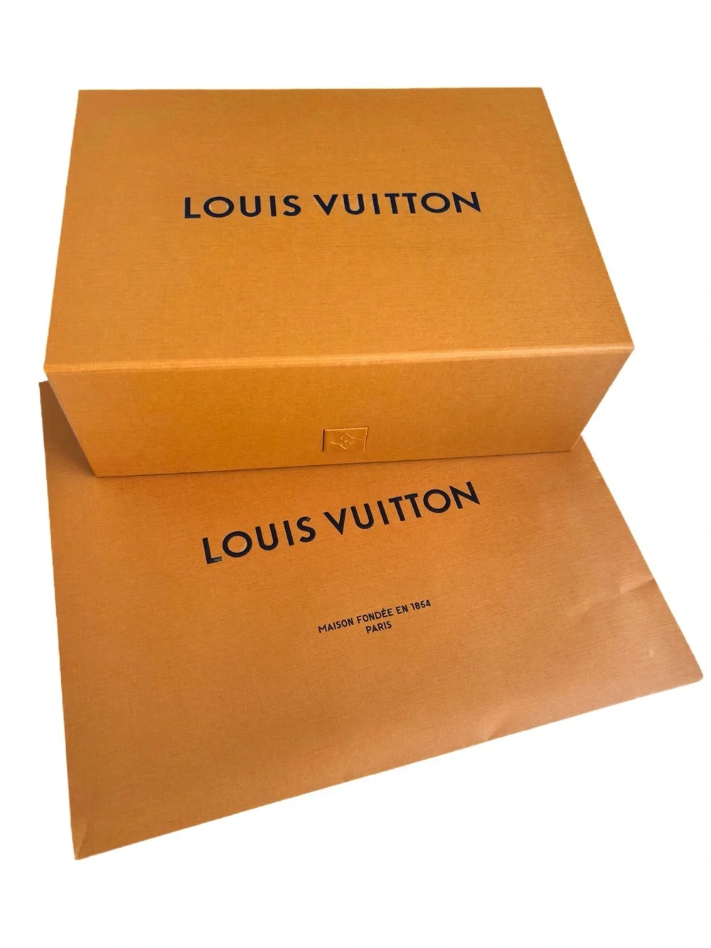 Louis Vuitton LV Orange Magnetic Gift Box and Shopping Bag w/Blue Ribbon Handles